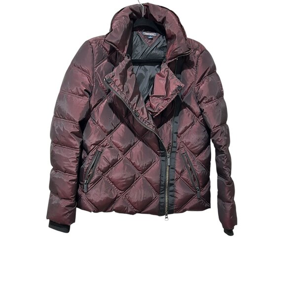 Tommy Hilfiger Deep Purple‎ Iridescent Puffer Jacket • Faux Fur Collar Short M - Picture 2 of 7